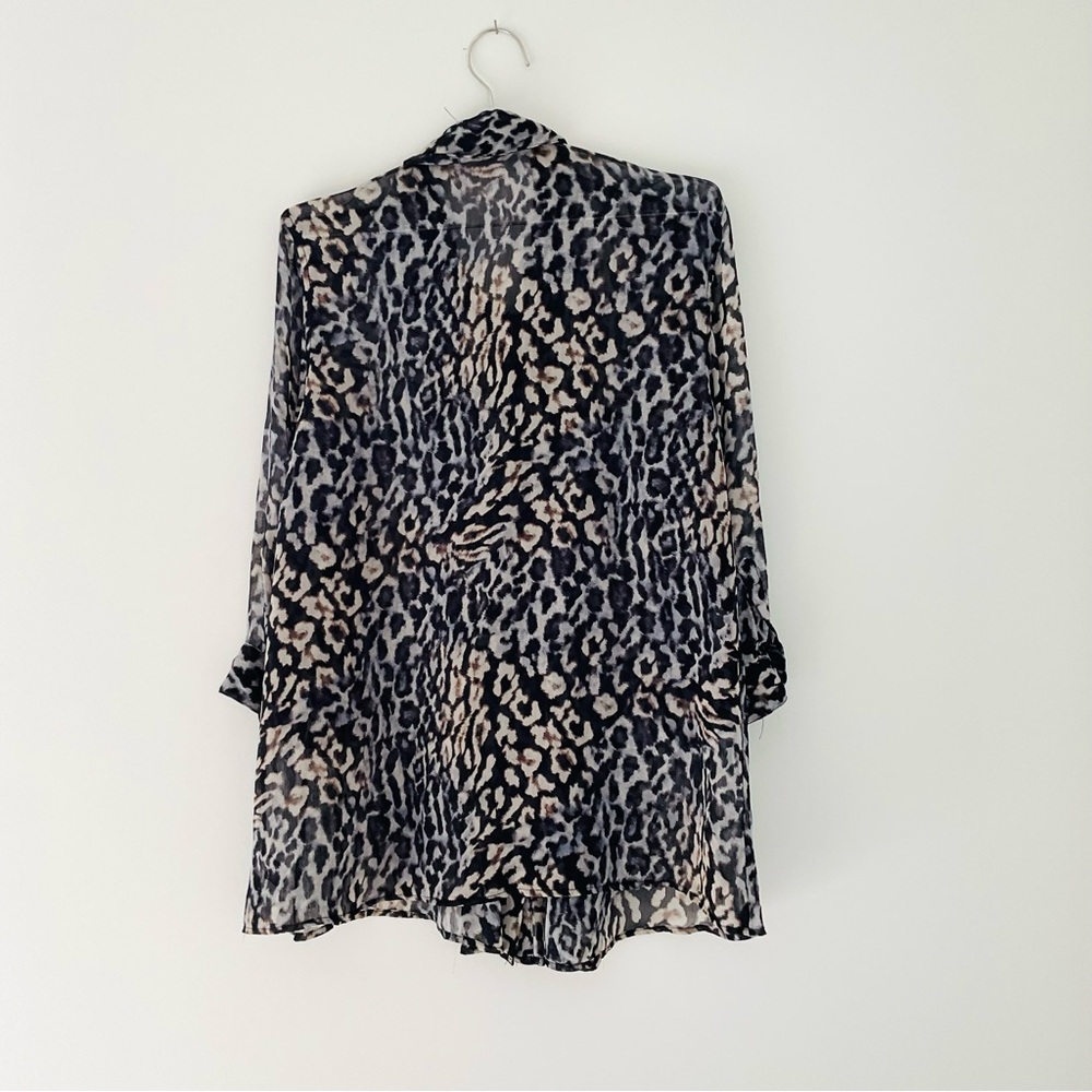 Fever Animal Print Flowy Sheer Blouse XL Oversized Long Sleeve - Picture 6 of 7